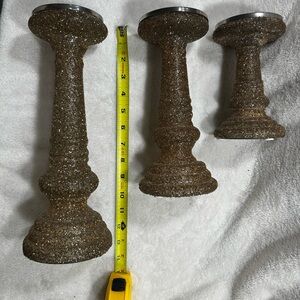 Glittered gold Effect Candle Holders - Set of 3, B